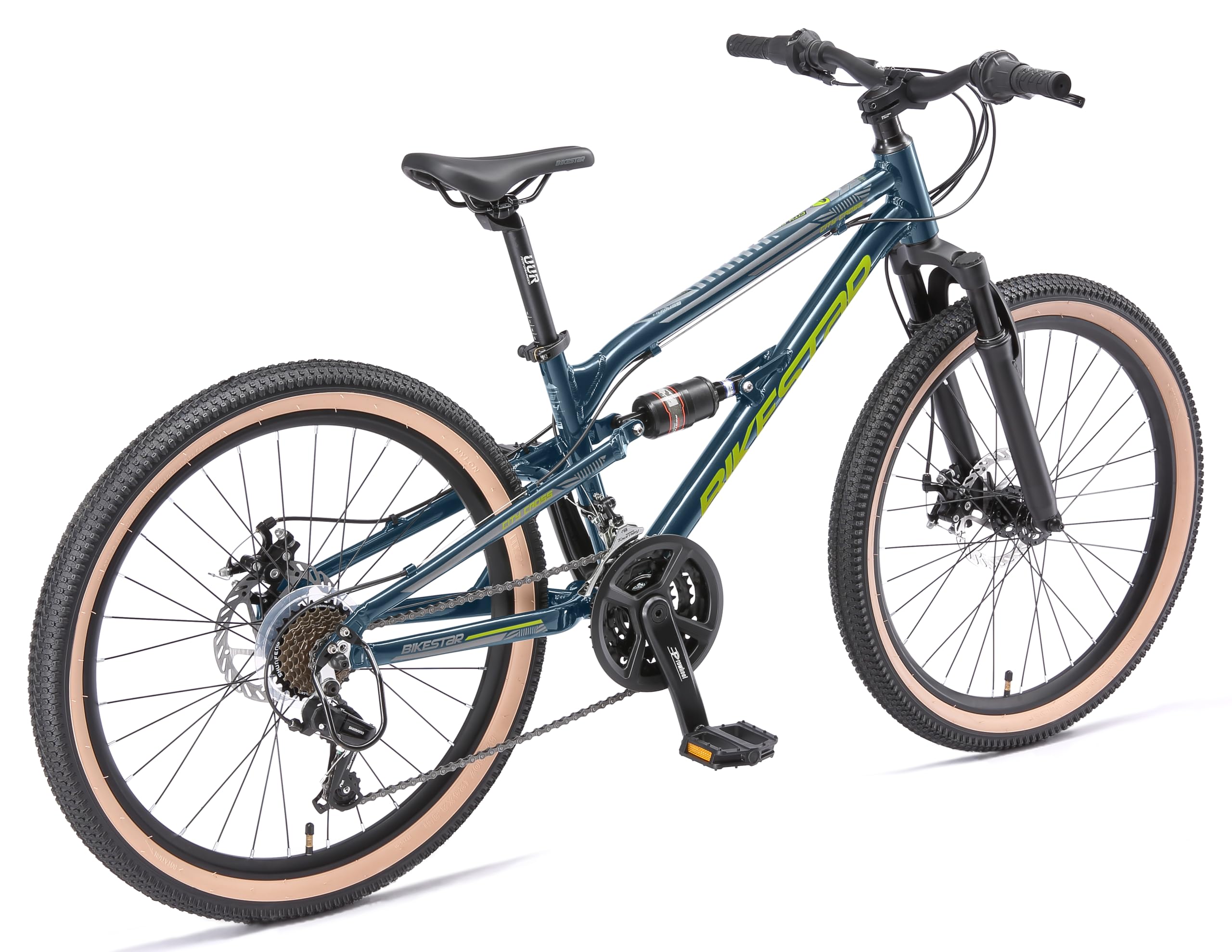 BIKESTAR Bicicleta de montaña de Aluminio Suspensión Doble Bicicleta Juvenil 24 Pulgadas de 9 años | Cambio Shimano de 21 velocidades, Freno de Disco | niños Bicicleta