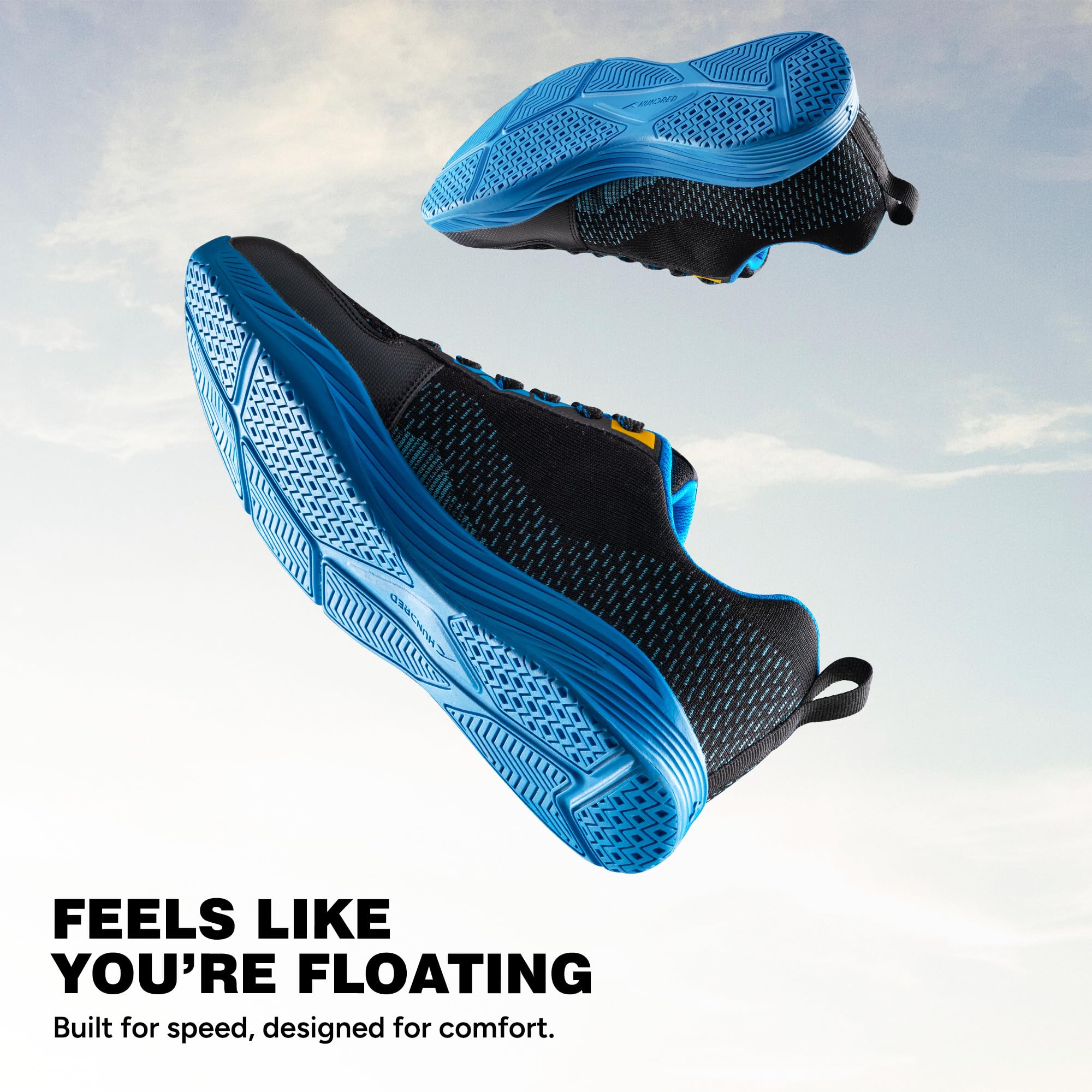 Hundred Court Flyer Non-Marking Badminton Shoes | Indoor Court Shoes for Badminton & Indoor Sports | Lightweight, Breathable, Cushioned, Durable & Comfortable - Black/Blue/Yellow