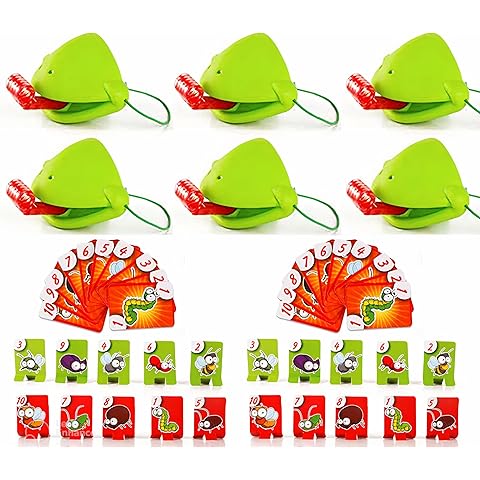 Frog Mask Tongue Game Set - Multiplayer Party Game with Blow Tongue Mask and Blowing Air, Lizard Tongue Mask Game (Green 6-Pack)