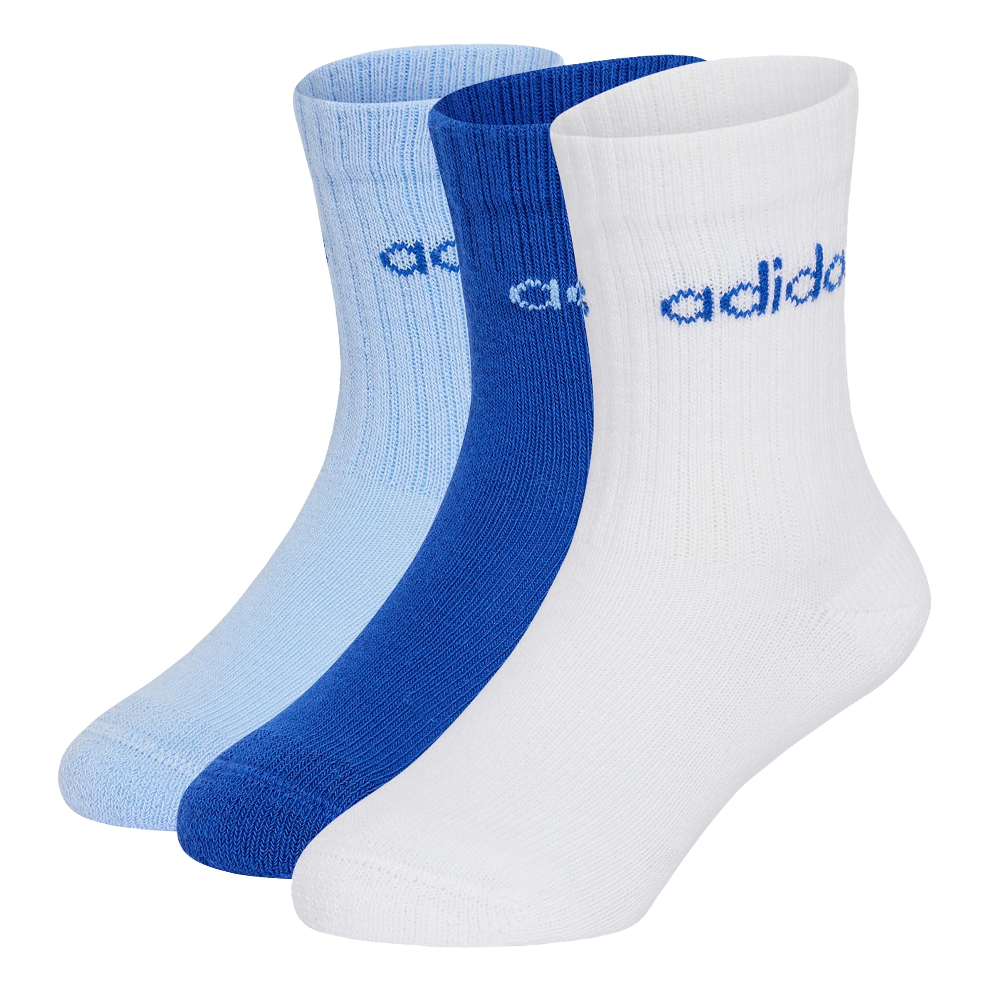 adidas Unisex Kids Linear Kids Crew 3 Pairs Per Pack Socks Socks, white/team royal blue/glow blue, XS
