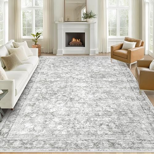 losbulake 8x10 Washable Vintage Floral Rug (Grey)