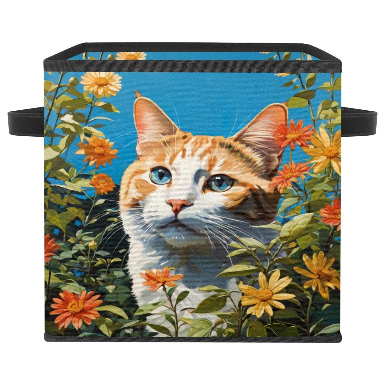 Boîte de rangement pour étagères : panier pliable chat mignon gain de place