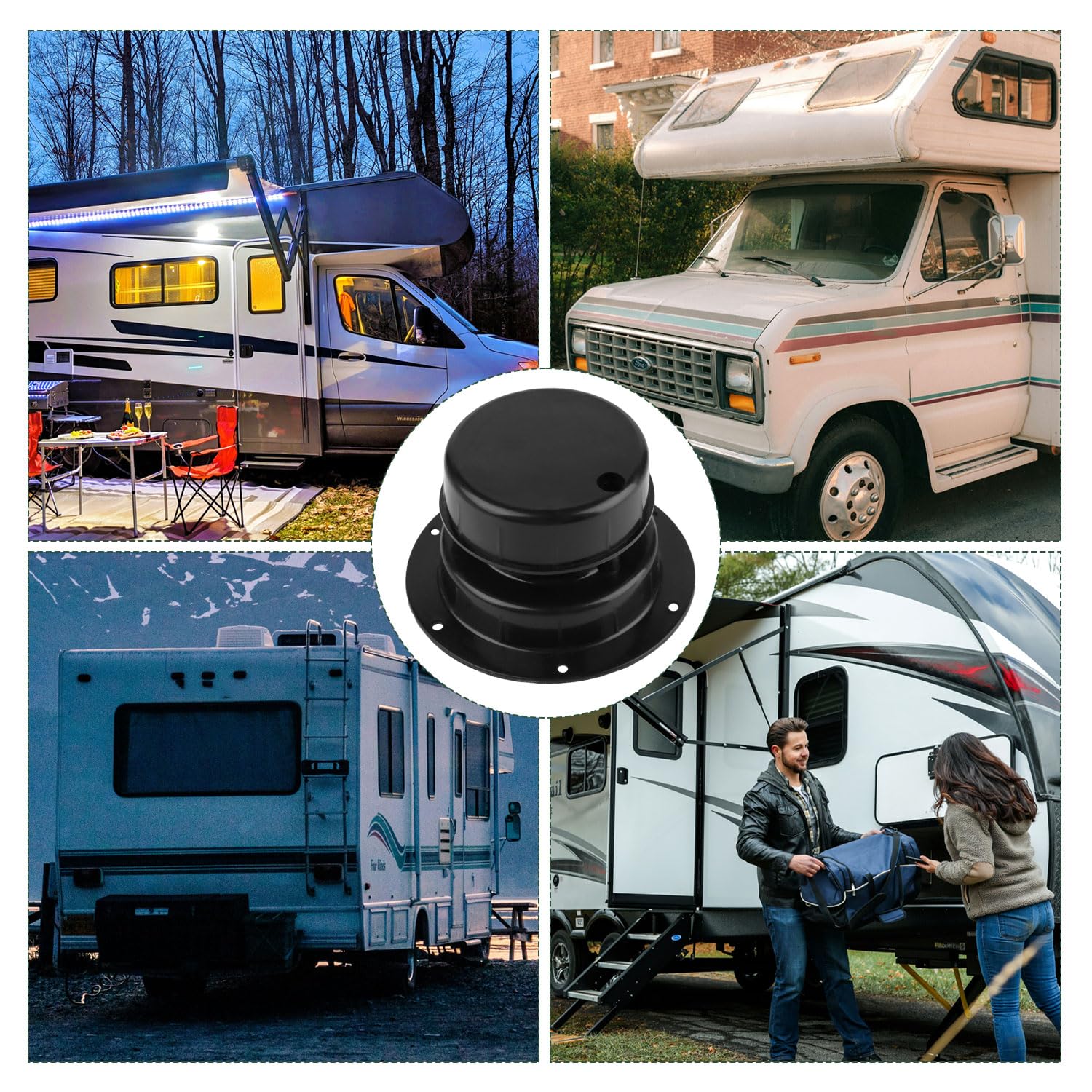 NQEUEPN Cubierta de Ventilación de Techo para RV, Plástico Tapa de Ventilación Techo Caravana Reemplazo para RV Remolque Autocaravana Kit se Adapta a Tuberías de 2,54 a 6cm (Negro)