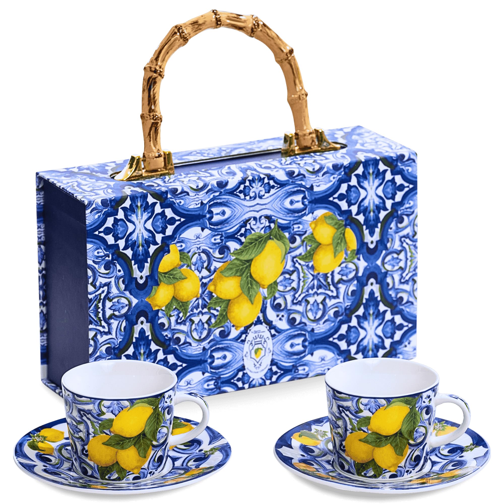 DIVINA Italian Design, Set Tazzine da Caffè Amalfi in Ceramica con Piattini, Blu, Confezione Regalo - SF185