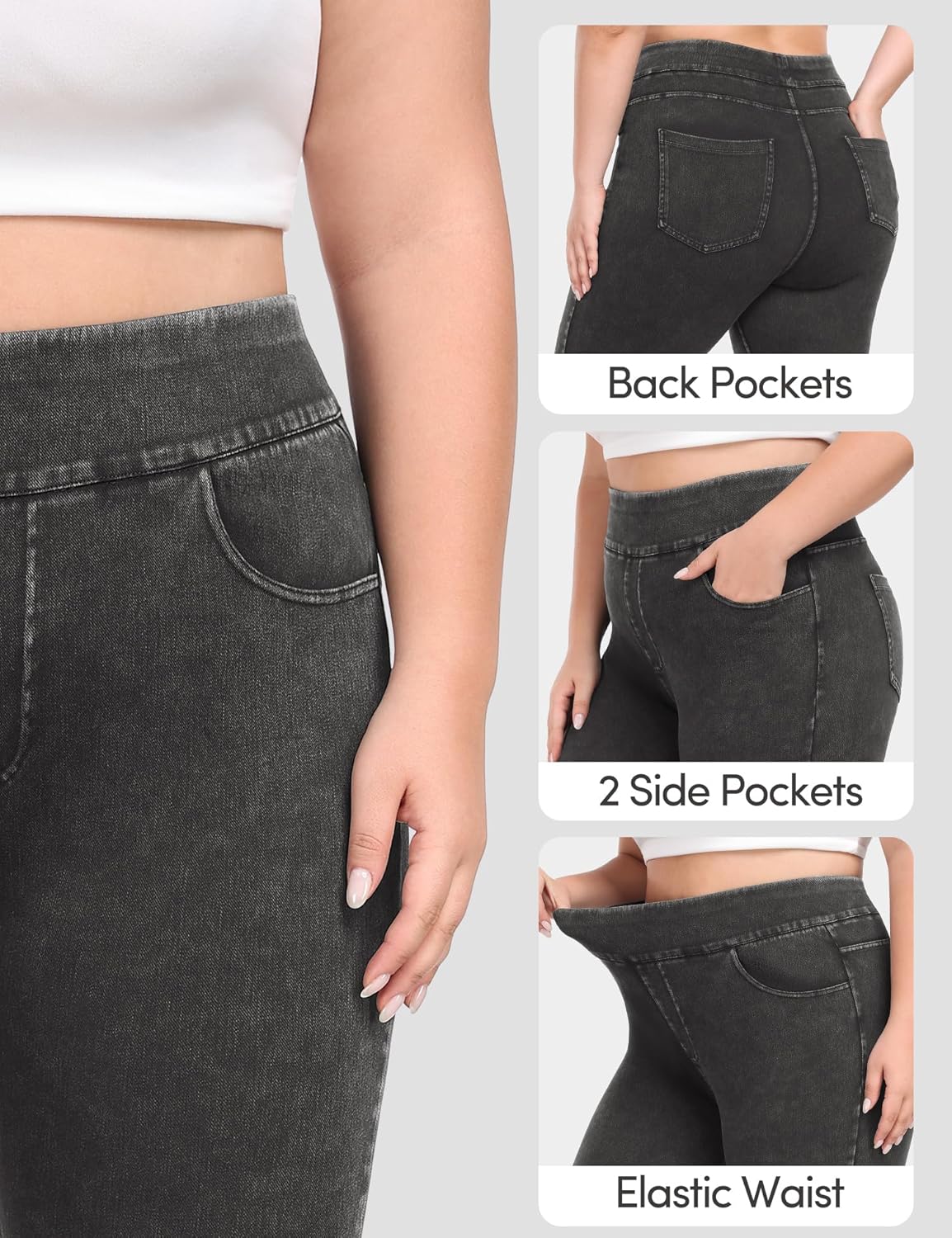 IUGA Stretchy Jeans for Women High Waist Jeggings Tummy Control Skinny Jeans Pull on Leggings with Pockets Trendy Casual