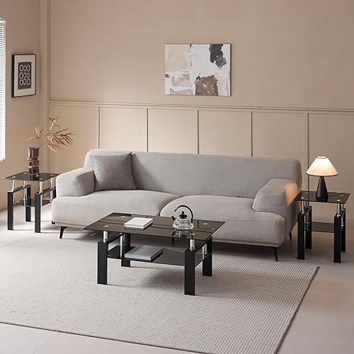 Miniatura 15 de Mesa auxiliar de cristal moderna para sofá, mesa de centro pequeña negra, mesa de sala de estar, mesita de noche cuadrada, patas de metal de vidrio