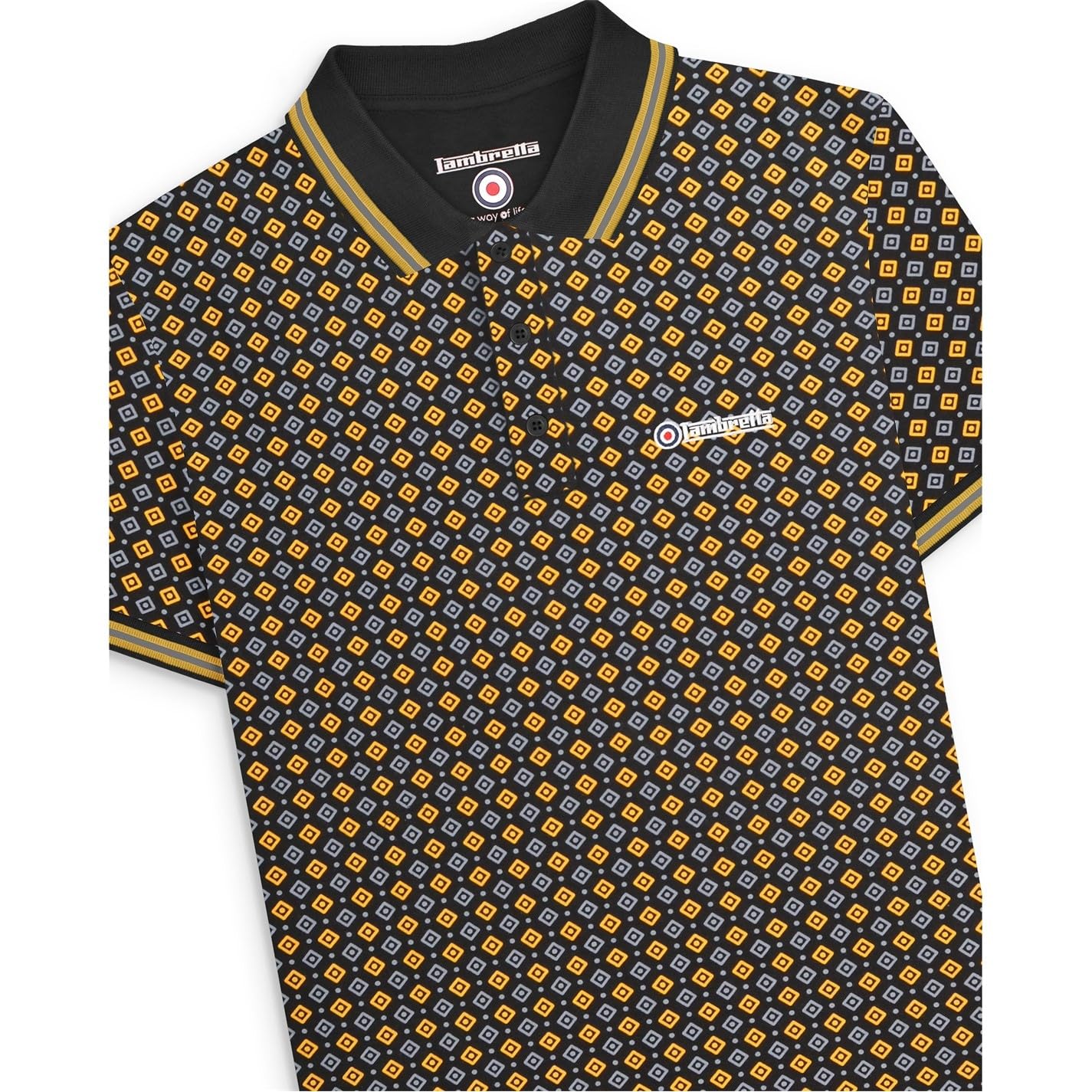 Lambretta Polo de manga corta para hombre, diseño retro, 7164, color negro