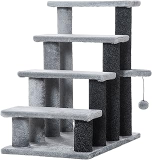 PawHut 4-Level Cat Stair Ladder, Kitten Tree Climber, with Hanging Play Ball, Steps for Bed, Sofa, Light Grey