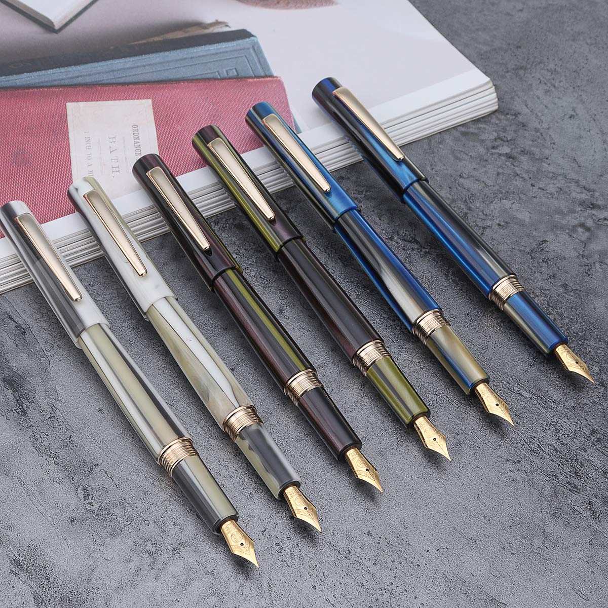 VIDOO Acryl Streifen Füllfederhalter Ef/F 0.38 Mm 0.5 Mm Nib Büro Schreiben Stift Unterzeichnung Geschenk-Set - Grün - Ef