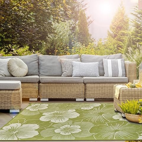 Outdoor Rug for Patio Clearance, 5x8 Ft Waterproof Mat, Reversible Plastic Straw Ca...