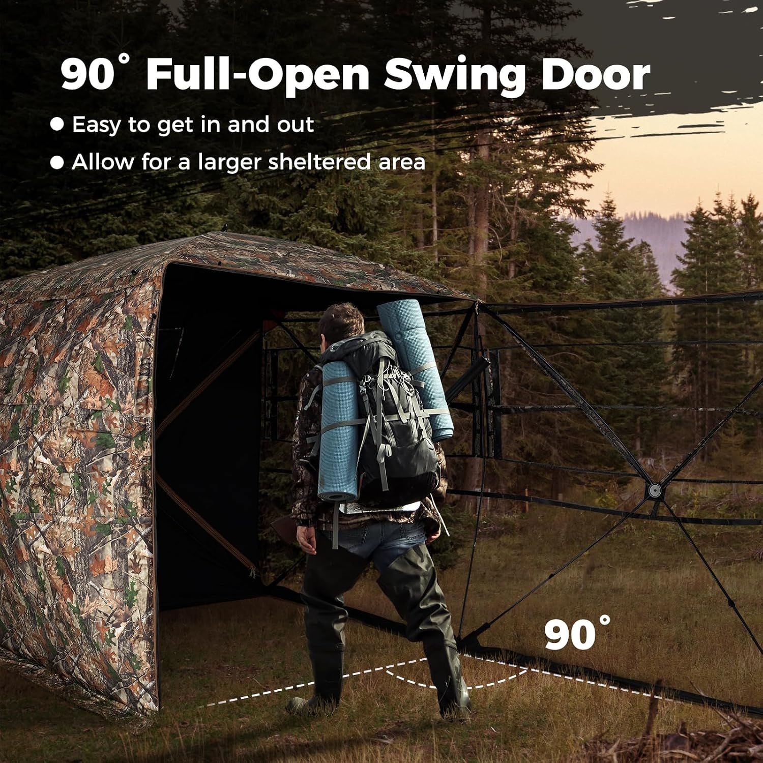 Tangkula 270° See Through Hunting Blind, 3-4 Person Pop-up Ground Blind with 90° Full-Open Door, Silent Slide Windows, Carrying Bag, Portable Pop UP Deer Blind for Turkey Hunting