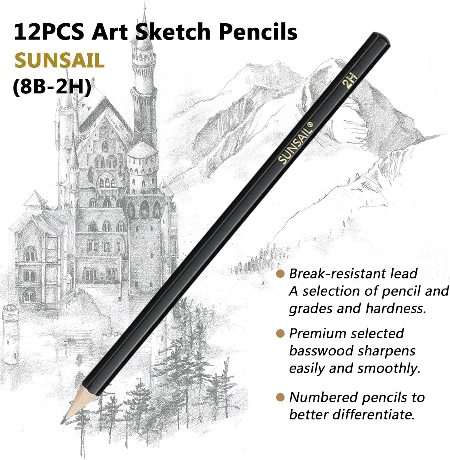 Drawing Sketching Pencils Set - Graphite Sketching Pencils Ideal for Drawing Art, Sketching, Shading, for Beginners (12PACK 8B-2H) : Arts, Crafts & Sewing