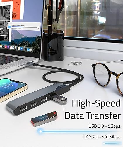 Vista 12 de Syntech Hub USB C a USB 4 puertos, concentrador Syntech tipo C a USB 3.0 con un adaptador USB C a USB (USB 2.0), Thunderbolt 3 a USB Hub, compatible