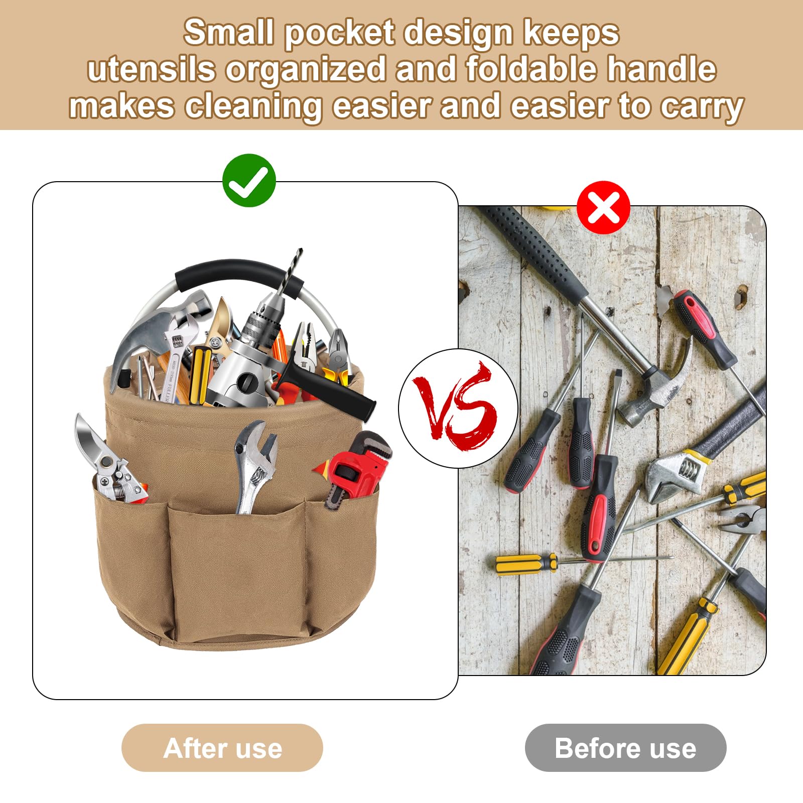 Meindin Cesto per attrezzi da giardino, organizer pieghevole per la casa con tasche, set di attrezzi per piante, borsa Oxford resistente, grande organizer per attrezzi da giardino