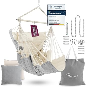 HEIMLING Hanging Chair High-Class Outdoor &amp; Indoor XXL [All Inclusive Package with Suspension + 3 Cushions] Children and Adul