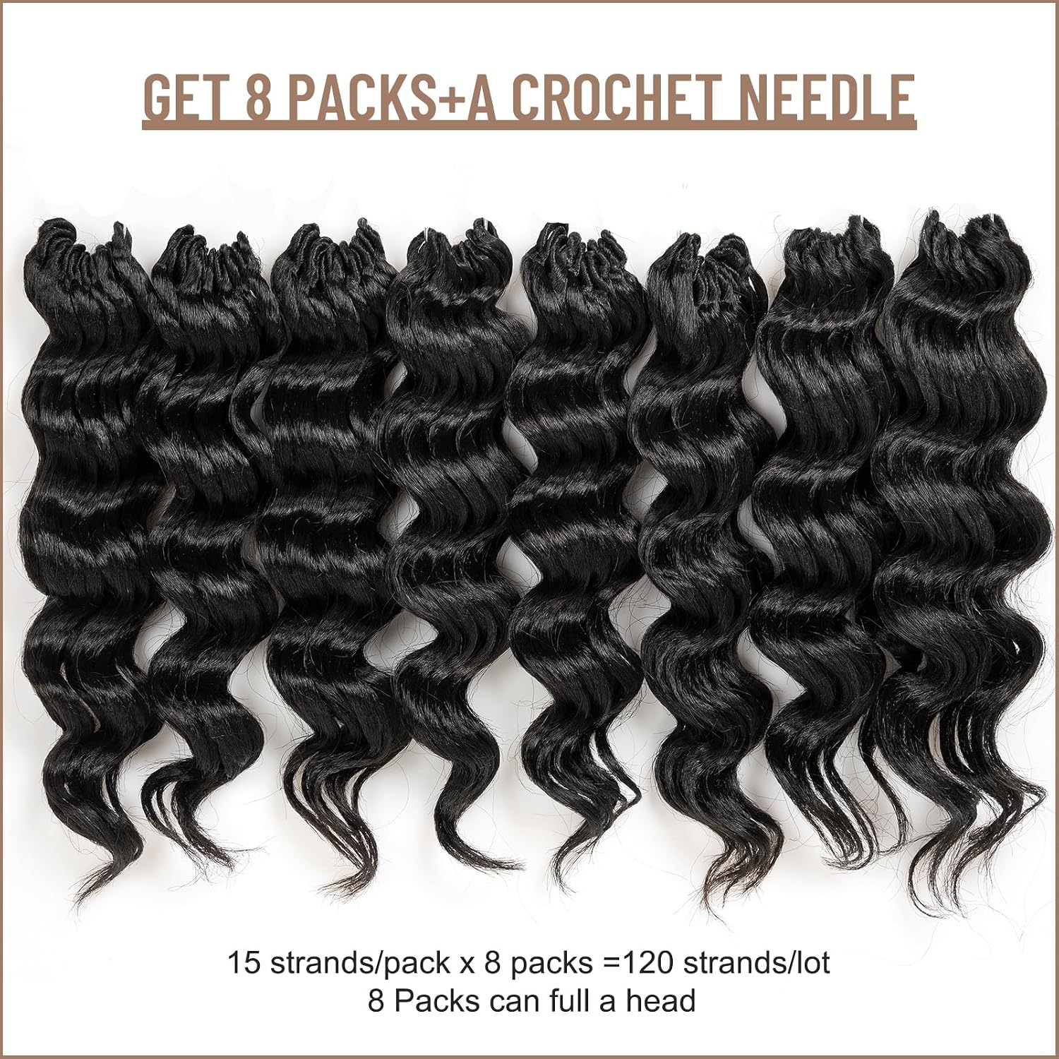 Toyotress Ocean Wave Crochet Hair - 12 Inch 8 Packs Black Ocean Wave Braiding Hair, Beach Curl Deep Twist Water Wave Short Curly Synthetic Hair (12 Inch, #1-8P)