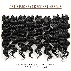 Toyotress Ocean Wave Crochet Hair - 16 Inch 8 Packs Jet Black Crochet Braids, DeepTwist Curly Synthetic Braiding Hair Extensions (16 Inch, 1-8P)