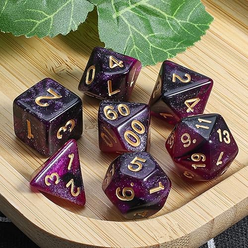 Vista 179 de CiaraQ DND - Juego de dados poliédricos con una bolsa de dados negra para juegos de mesa de rol D&D RPG MTG Rojo mezclado con naranja + purpurina