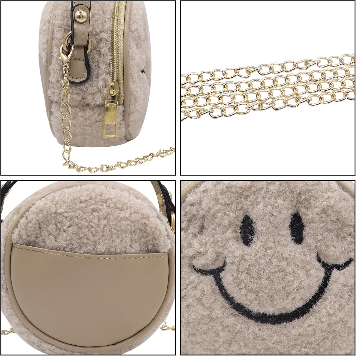Little Girls Toddler Crossbody Purse Smiley Plush Mini Round Purse Cute Tote Handbag Shoulder Chain Bag - Image 7