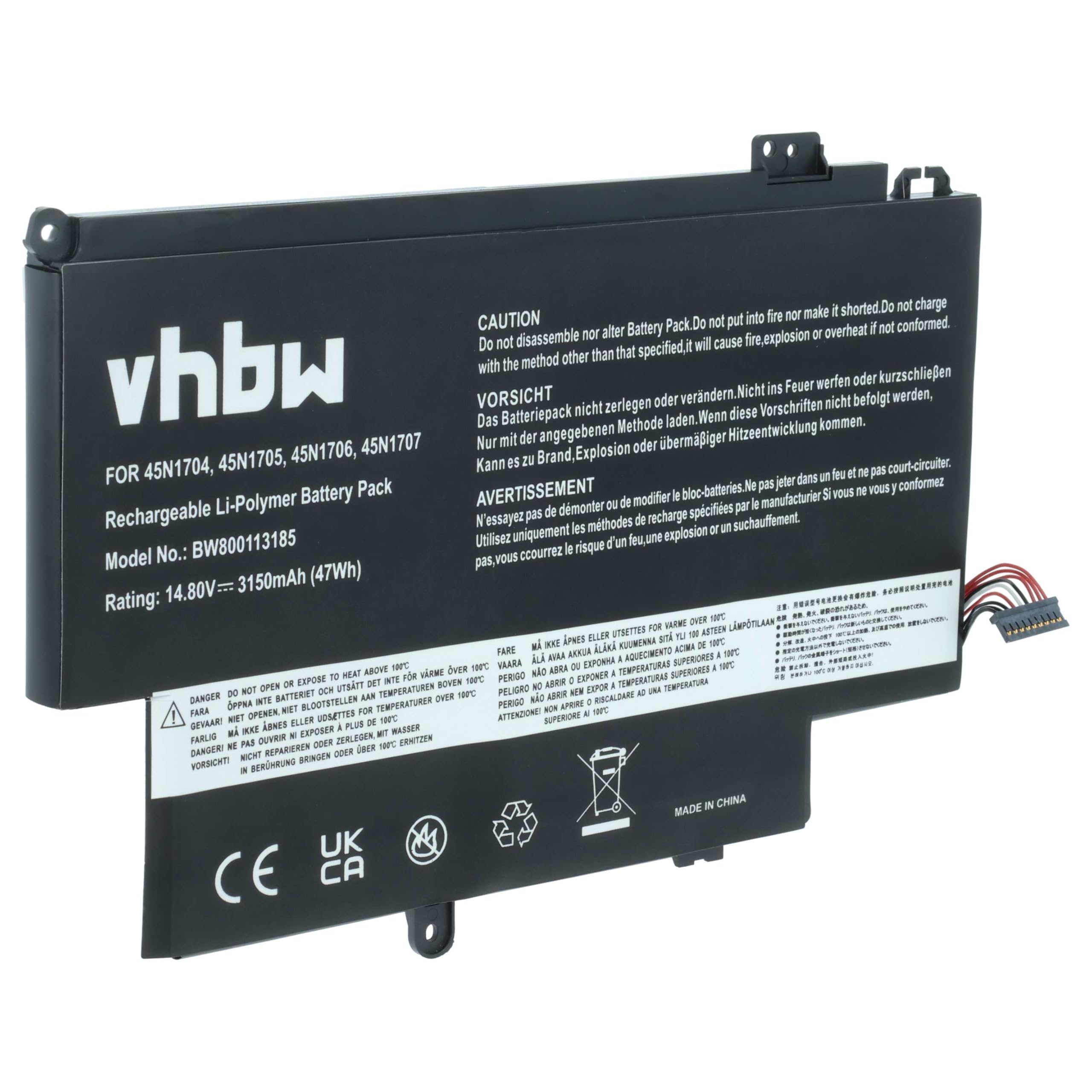 vhbw Batterie Compatible avec Lenovo ThinkPad Yoga 12 (20DK-KS02F01) | Yoga 12 (20DK-KS01T0A) ordinateur portable (3150mAh, 14,8V, Li-polymère)