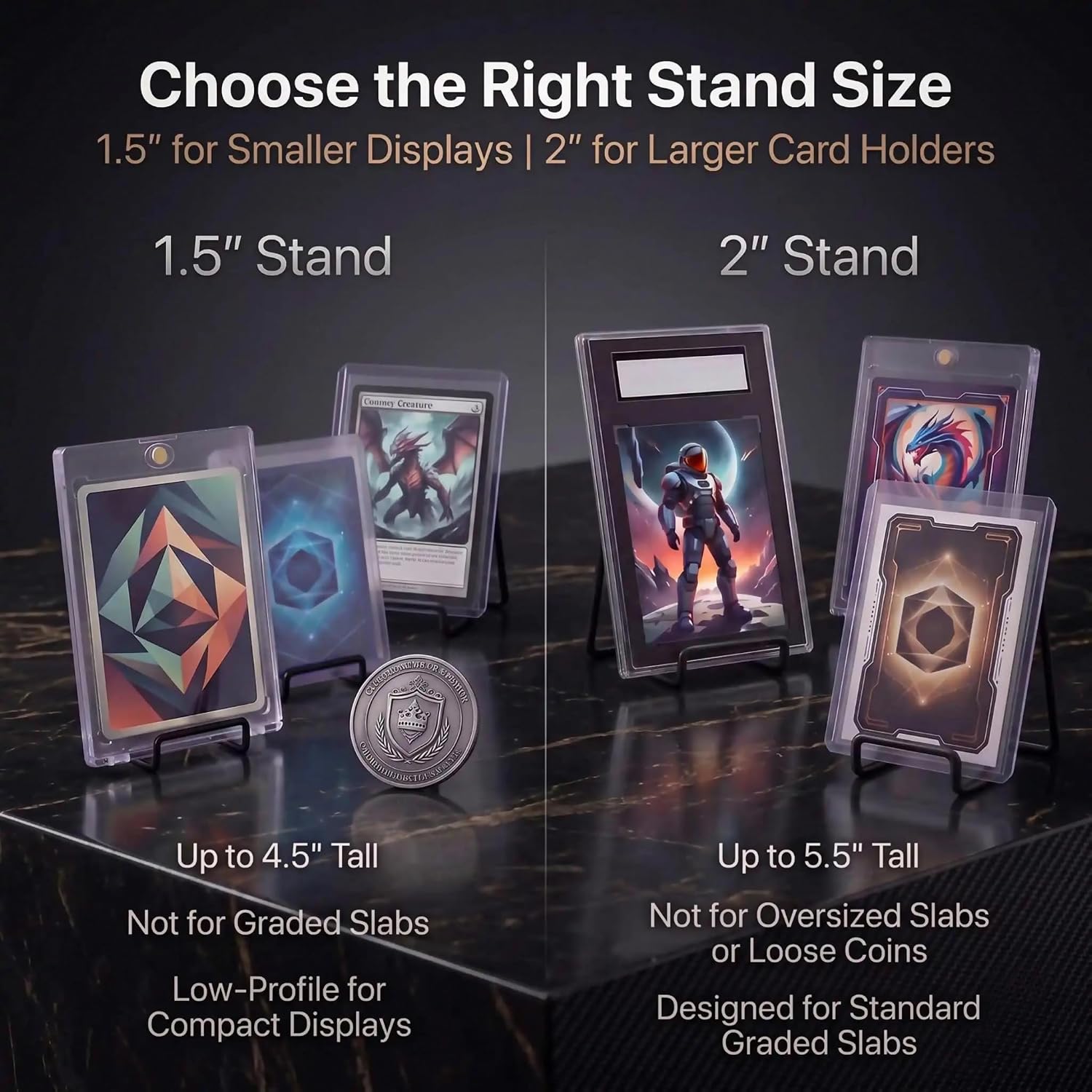 TR-LIFE Card Stands for Display - 2 Inch Metal Graded Card Holder Easels