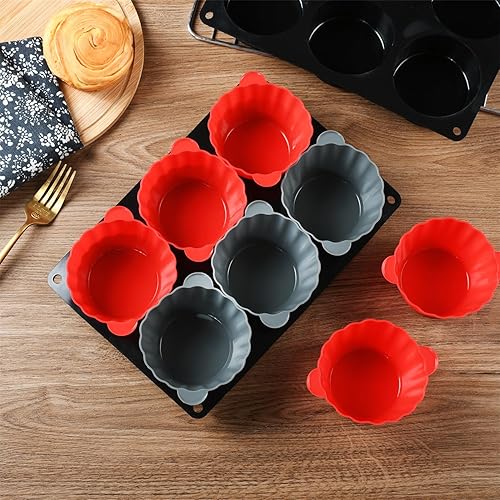 Miniatura 5 de Mirenlife Molde de silicona antiadherente para magdalenas y magdalenas, 6 tazas, molde para magdalenas de gran tamaño, juego de 2