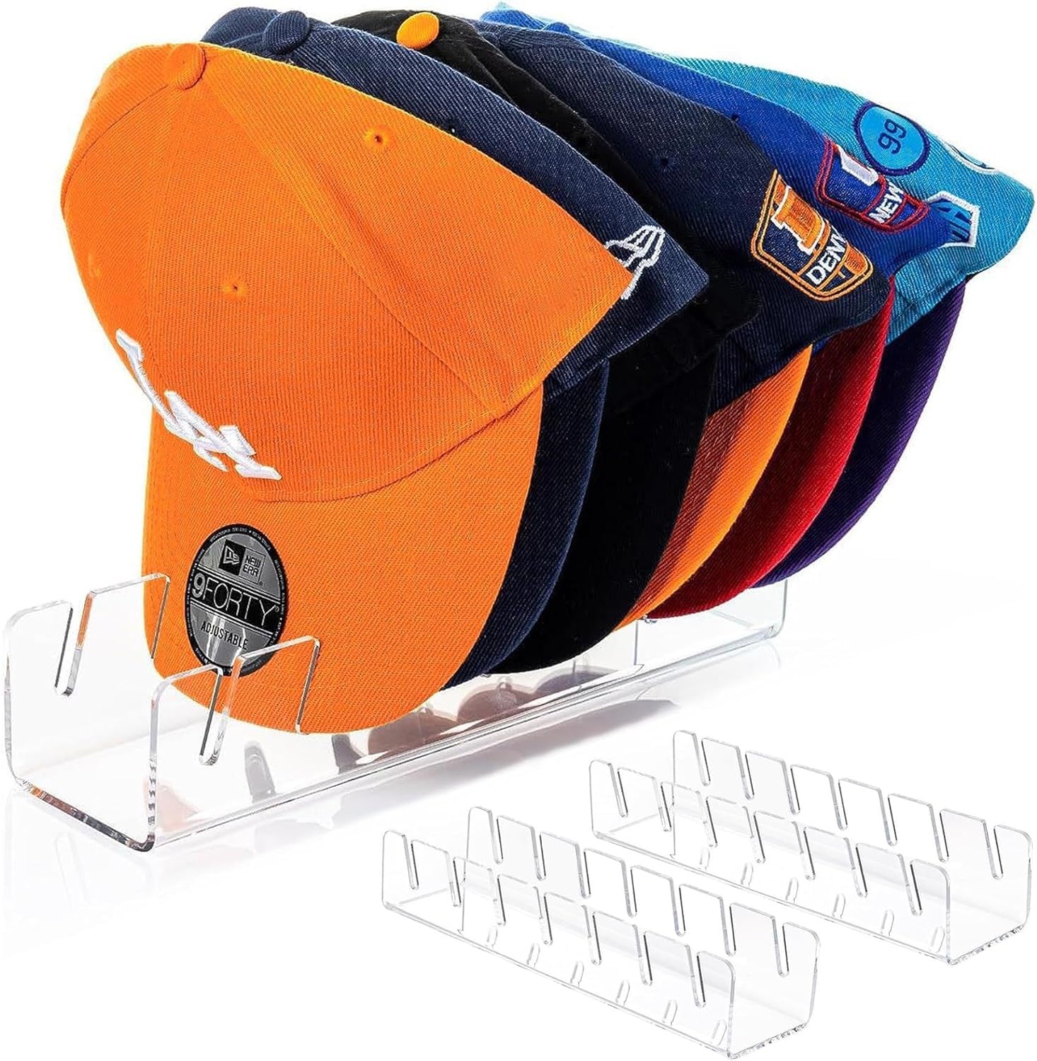 WEERSHUNHat Stand for Baseball Caps Display and Organizer - 2 Pack, No Install Acrylic Hat Holder for 14 Baseball Caps for Bedroom, Closet, Dresser