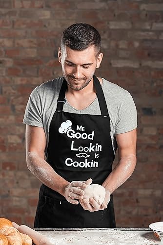 Miniatura 8 de Delantales divertidos bordados para el día del padre, cumpleaños, regalos de cocina para papá, hermano, marido, polialgodón, color negro