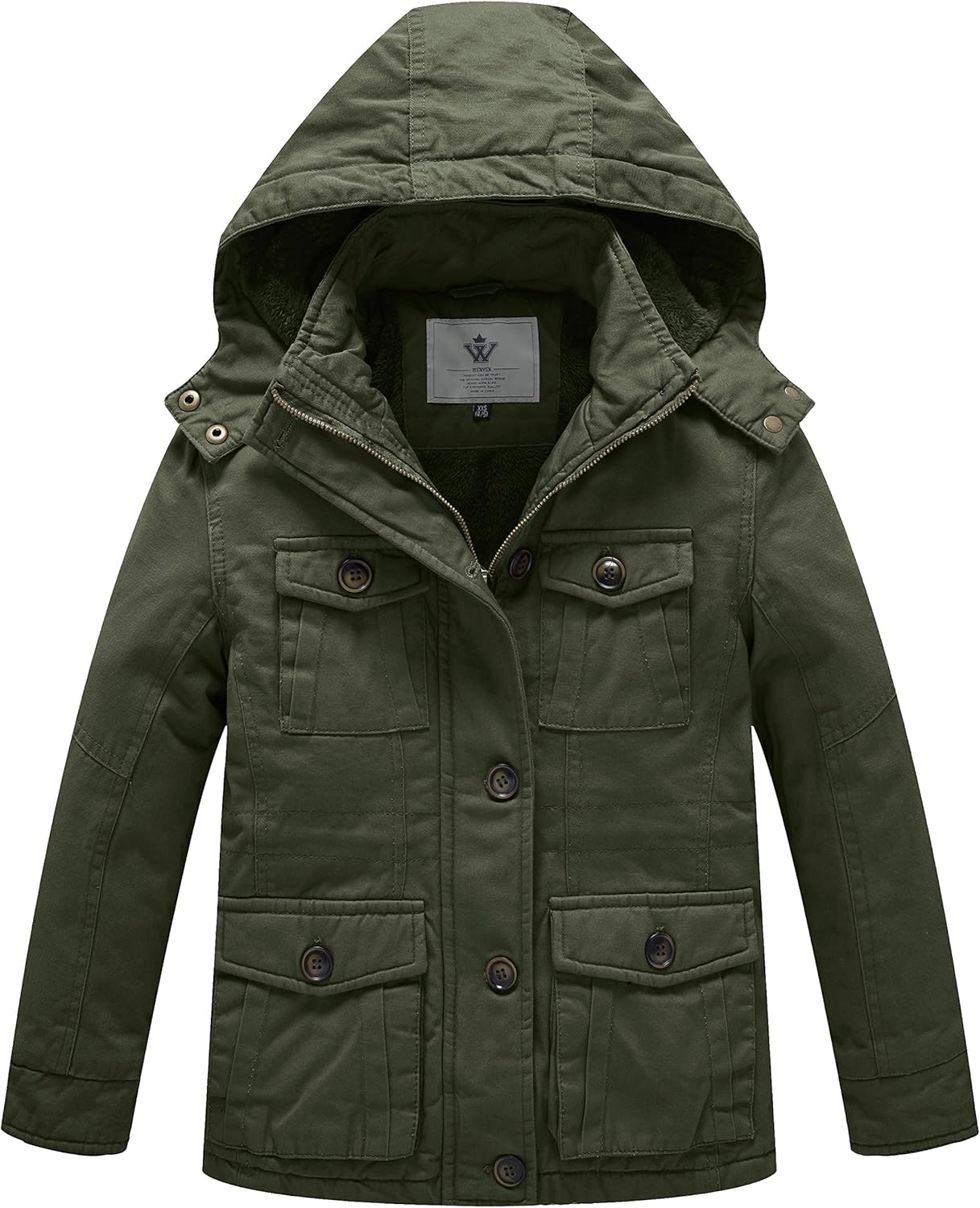 WenVen Boy's & Girl's Winter Warm Sherpa Lined Parka Coat with Removable Hood