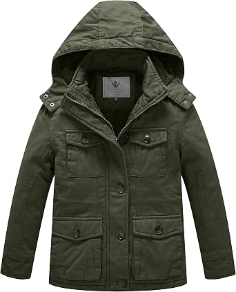 WenVen Boys & Girls Winter Warm Sherpa Lined Parka Coat with Removable Hood