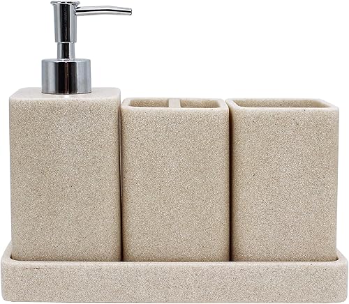 Miniatura 8 de Juego de accesorios de baño, juego de 4 piezas de accesorios de baño, dispensador de jabón, soporte para cepillo de dientes, juego de soporte Qtip,