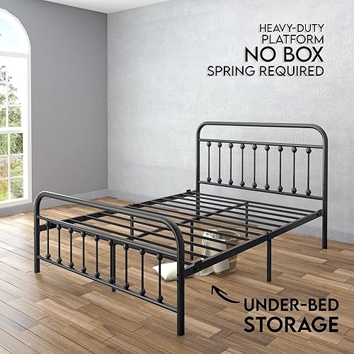 Miniatura 4 de Golden Gate Beds Marco de Cama de Metal de Estilo Vintage con Cabecera y Pie de Cama de Hierro Forjado, Marco de Cama Plataforma Clásico con Negro