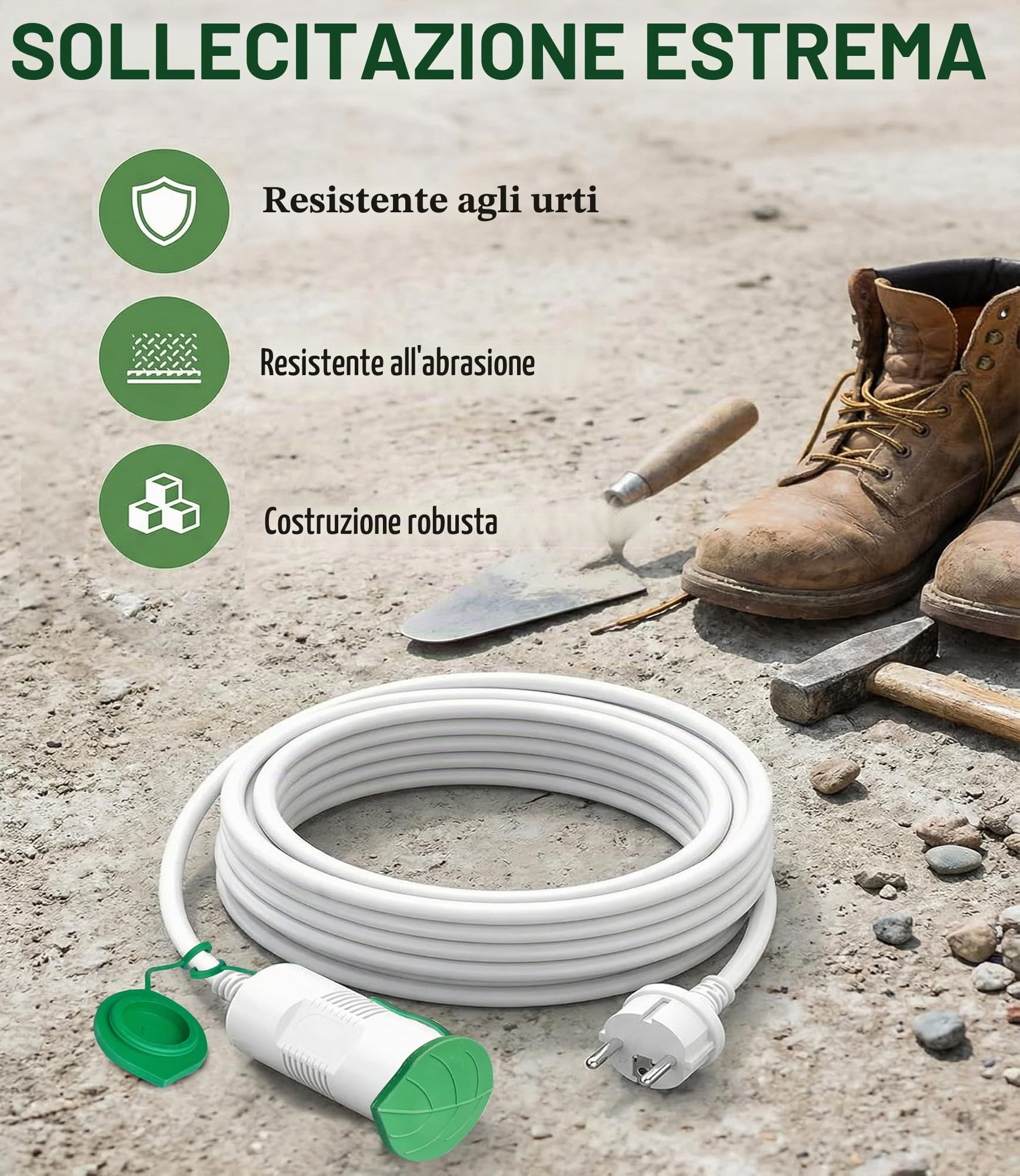 XINWANG Prolunga IP44 H05VV-F 10m, Bianca, 2 Prese Schuko | Cavo H05VV-F 3G1,5mm² con 2 prese Schuko protette per uso esterno temporaneo in giardino, terrazza e fai da te