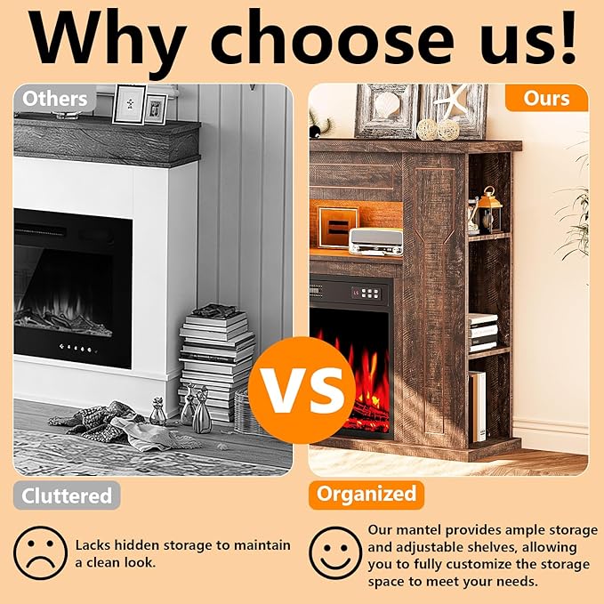 Chimenea Eléctrica PRETZI 43" con Manto, Estilo Roble Oscuro, Control Remoto miniatura 5