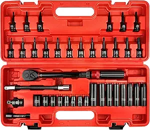 38Pcs 3/8" Deep and Shallow Impact Socket Set,Torx Bit, Phillips Slotted Bit Socket Set,Including Extension Bar, Flexible Bit Extension,Torque Spanner,U-Joint,Cr-Mo Steel
