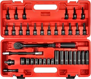 38Pcs 3/8" Deep and Shallow Impact Socket Set,Torx Bit, Phillips Slotted Bit Socket Set,Including Extension Bar, Flexible Bit Extension,Torque Spanner,U-Joint,Cr-Mo Steel