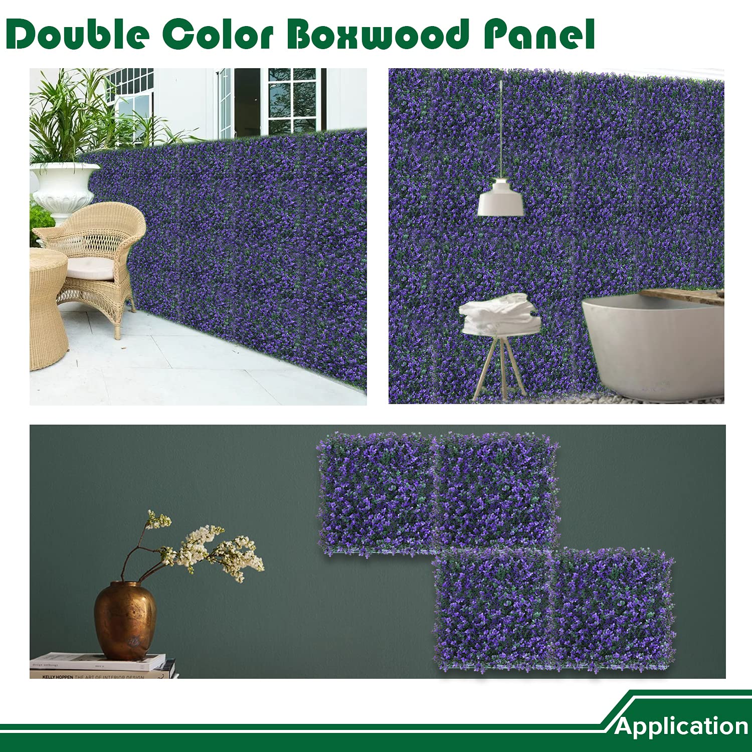Pannelli di bosso artificiale, 50,8 x 50,8 cm, confezione da 6 pezzi, sfondo da parete con erba topiaria, siepe finta vegetazione, recinzione per la privacy per esterni e interni, lavanda