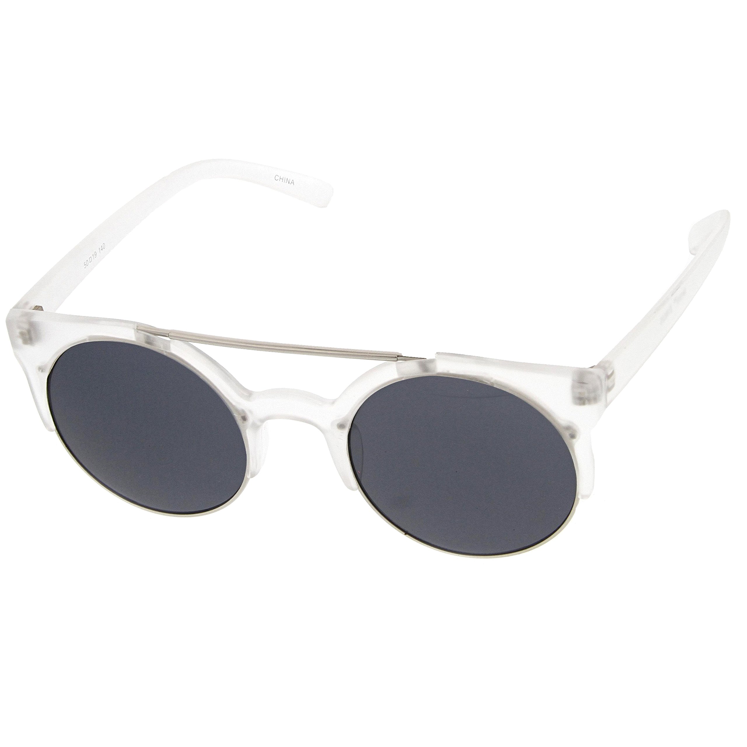 zeroUV Retro Circle Round Half Frame Aviator Bar Sunglasses