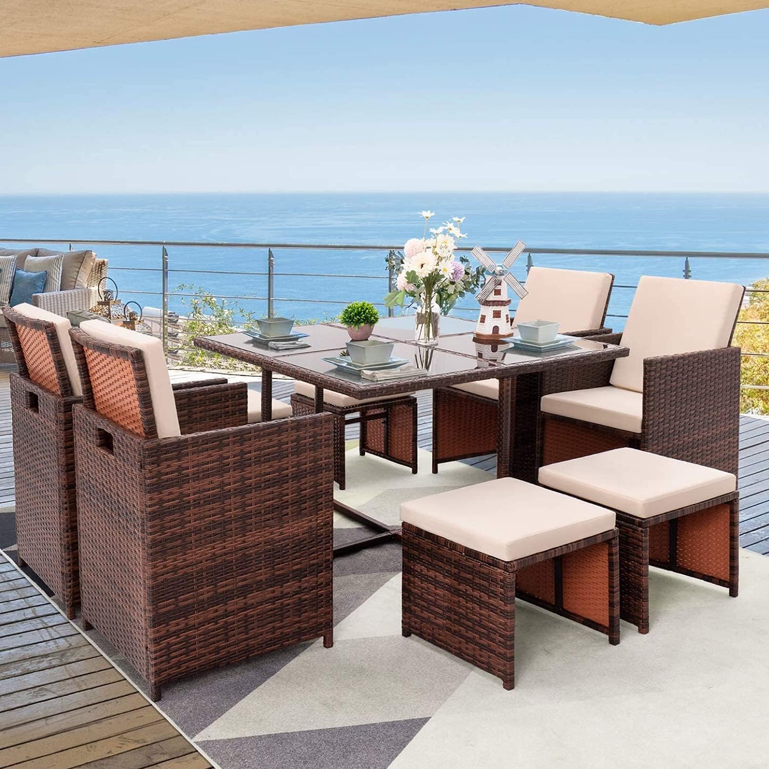 Buy Nova Rattan 8 Seater Garden Dining Furniture Cube Sofa Set Table