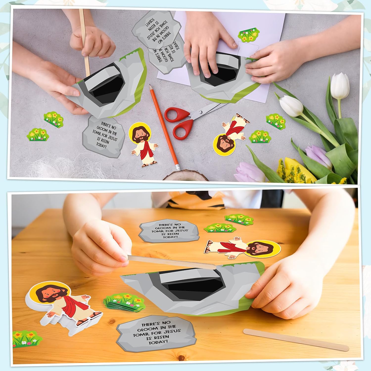 24 Sets Religious Easter Craft Kits Jesus is Risen Stick DIY Kit Jesus Resurrection Scene Christian Tomb Crafts for Easter Church VBS Sunday Activities Party Favor