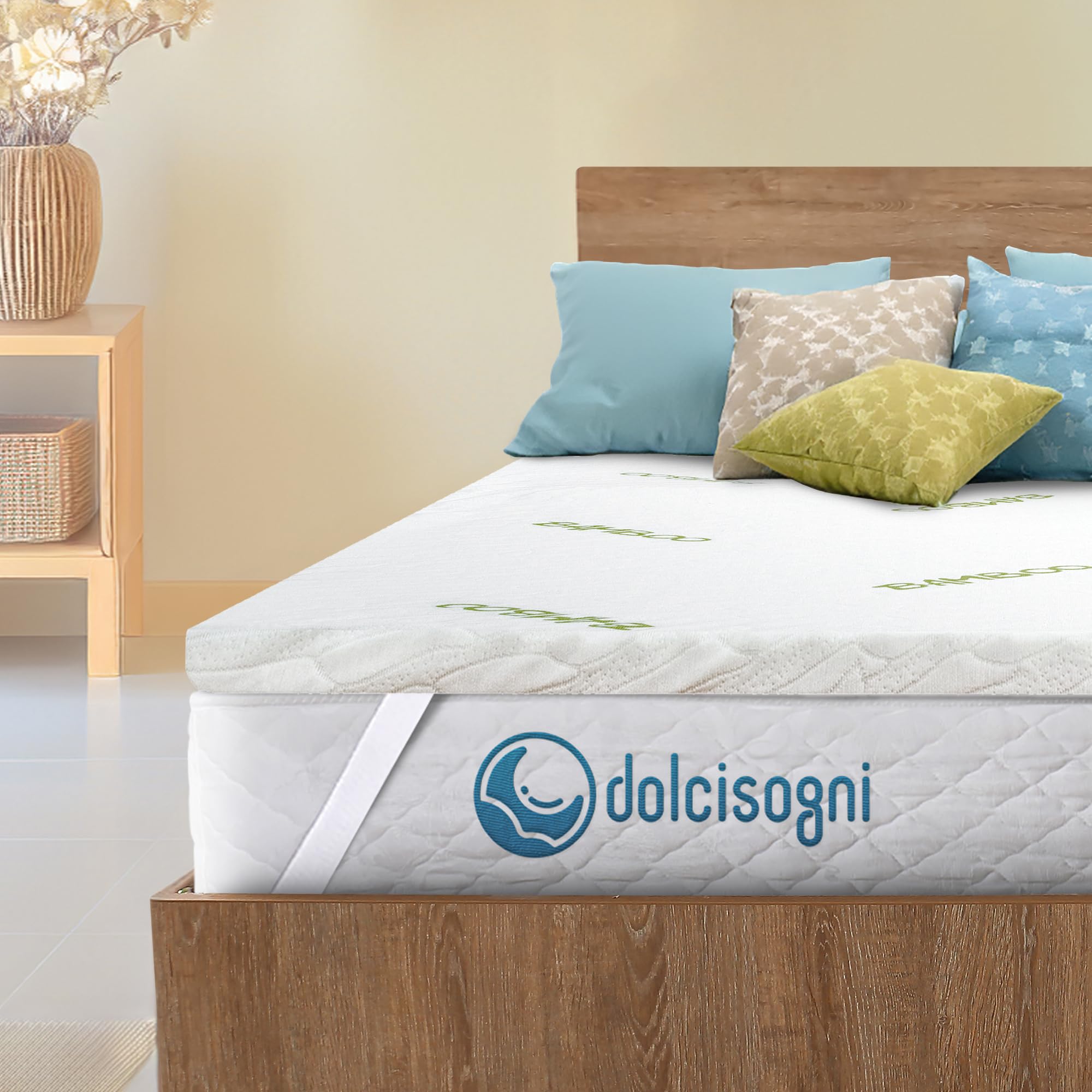 DOLCI SOGNI Topper Una Piazza e Mezza 120x190, OEKO-TEX® e CertiPUR™ Topper Piazza e Mezza 100% Memory Foam Spessore 6 cm, Fodera in Fibra di Bamboo Sfoderabile 100% Made in Italy