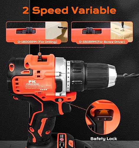 Miniatura 6 de Juego de 108 taladros inalámbricos, motor sin escobillas, taladro eléctrico de 21 V con batería y cargador, kit de taladro de mandril sin llave de