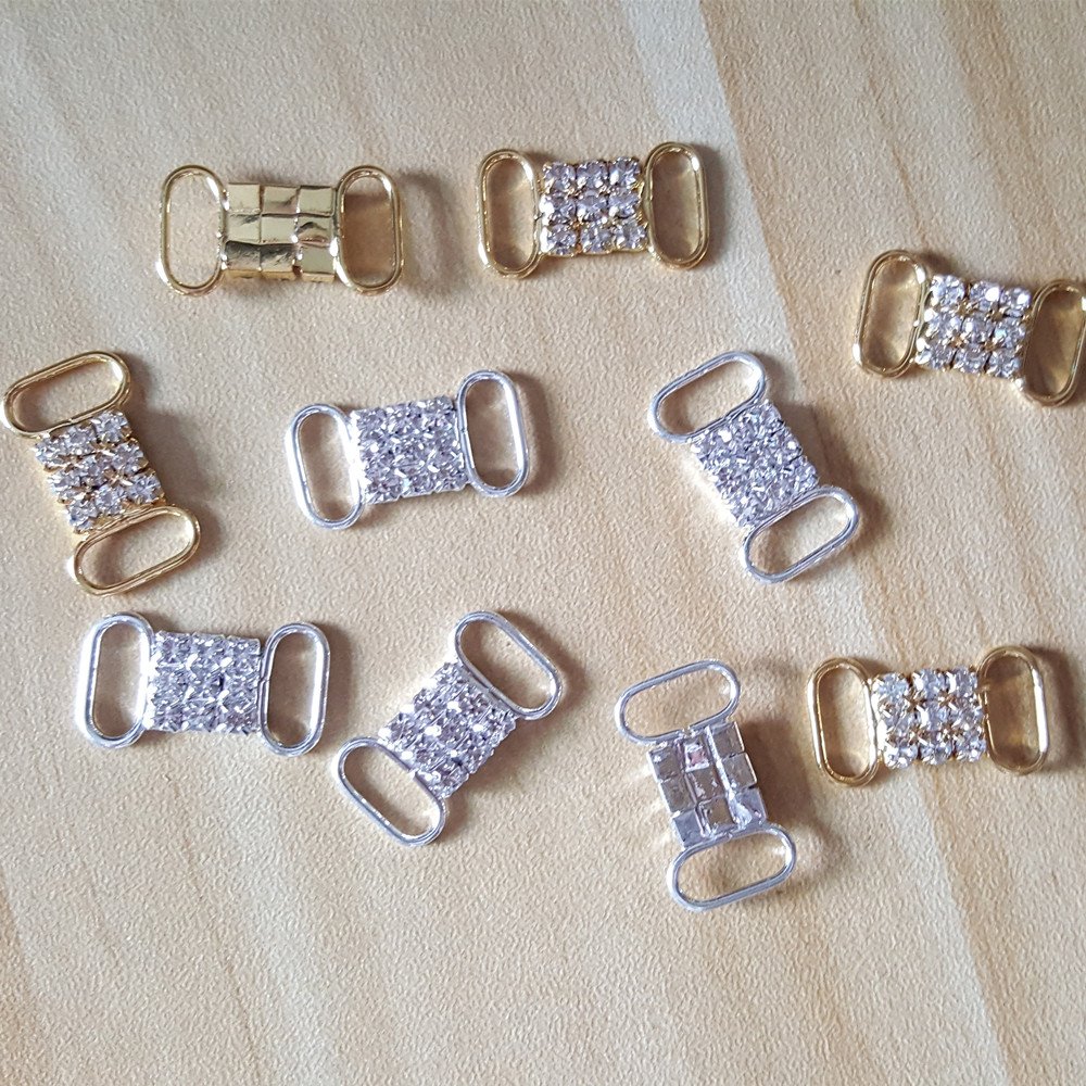 CJSIR 20pcs/lot Rhinestone Crystal Bikini Connectors Buckle Metal Chain For Swimming Wear Bikini Decoration