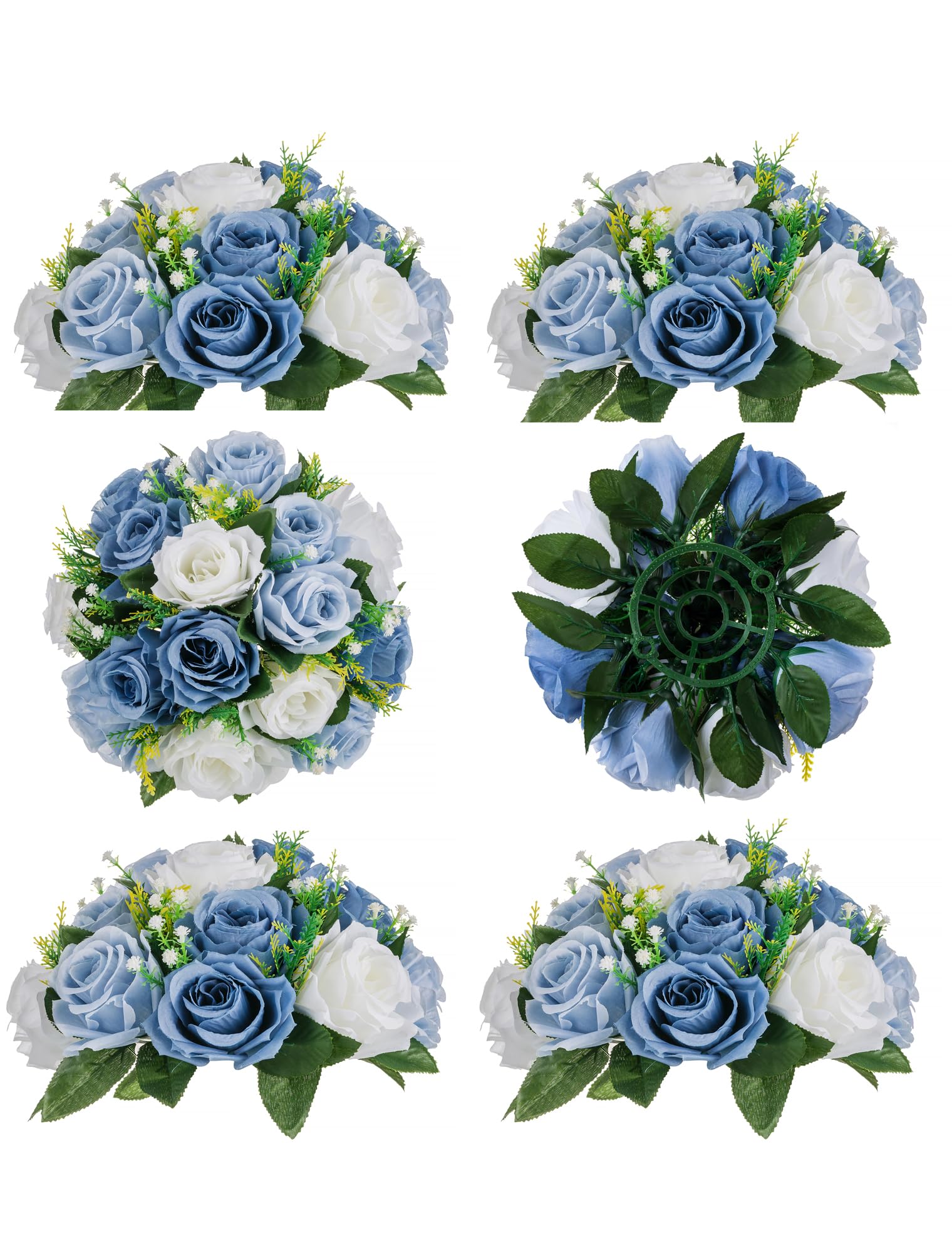 BLOSMON Flower Ball Centerpieces for Table 6 Pcs Fake Rose Centerpiece Flowers Dusty Blue Artificial Silk Floral Arrangement Center Piece Kissing Bouquet for Wedding Party Home Decor