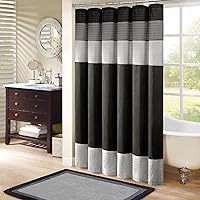 Madison Park Amherst Faux Silk Striped Shower Curtain 72x72 Black - Modern Microfiber Pieced Bath Curtain