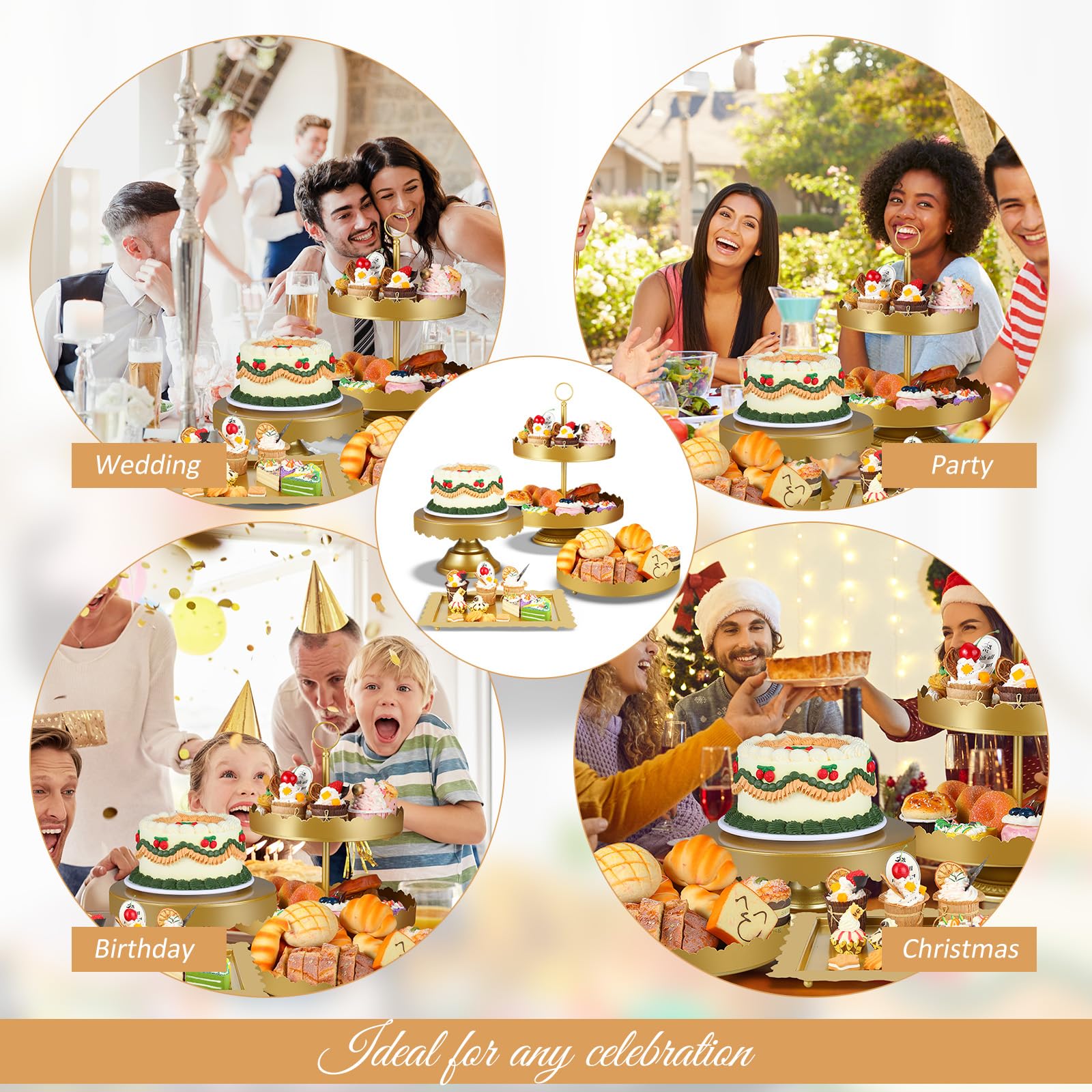 Tioncy 8 Pcs Cake Stand Set, Metal Dessert Table Display Stands for Dessert Table, Tiered Cupcake Holder Display Plates for Birthday Party Wedding Festival (Gold)