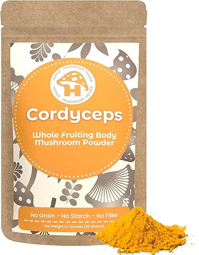 Hongo Mushroom Power - Polvo de hongos Cordyceps de alta calidad - Polvo Cordyceps 100% fructífero corporal para energía, potencia, resistencia,
