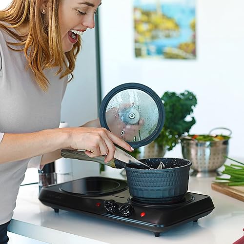 Miniatura 8 de Ovente - Estufa infrarroja eléctrica de doble placa caliente de 1700 W de 6.5 y 7 pulgadas con control de temperatura de 5 niveles y base de acero