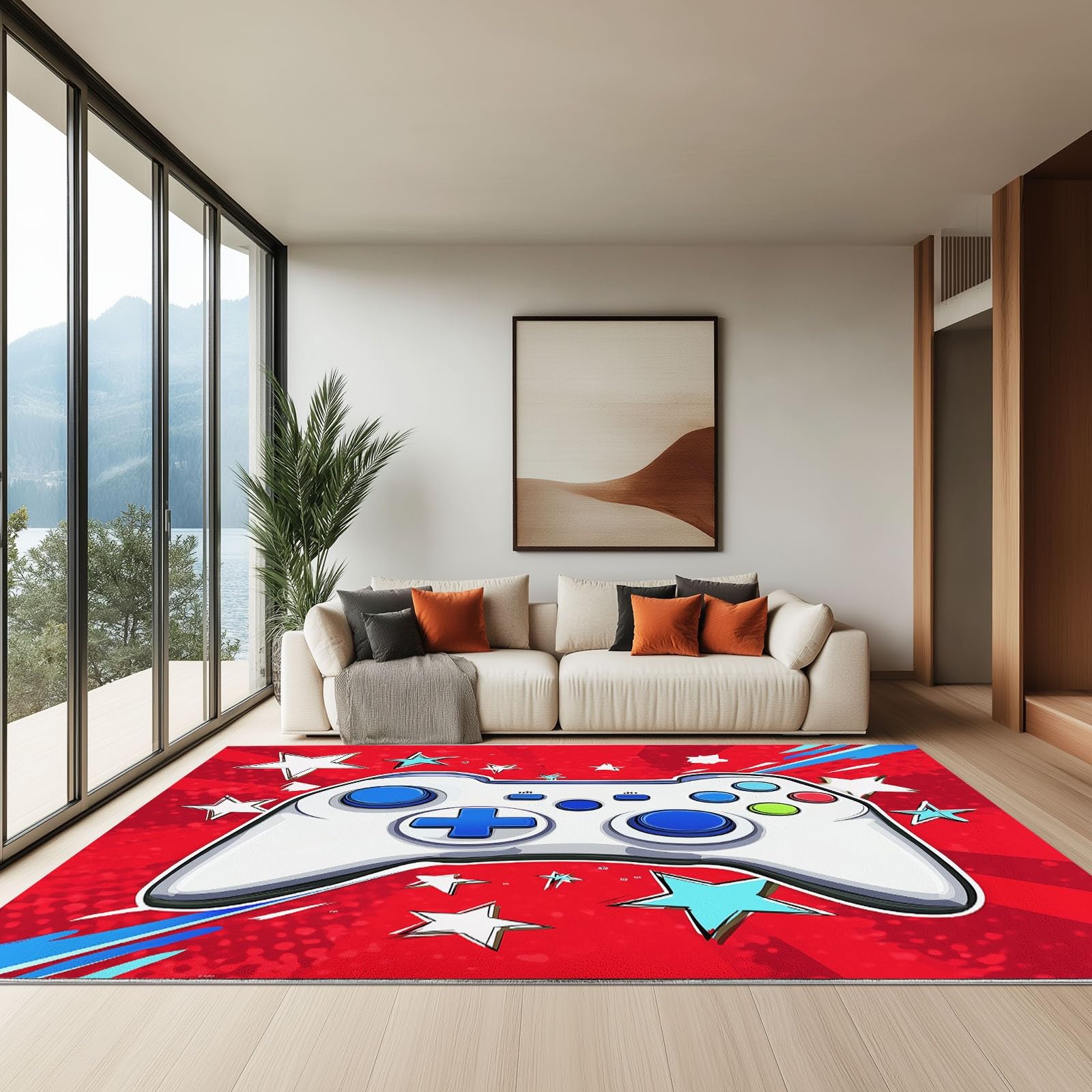 Générique Dywan z krótkim włosiem, można prać w pralce z kreskówek, elektronika, do gier, antypoślizgowy dywan odporny na pleśń 160 x 230 cm, do salonu, sypialni, jadalni, biura czerwony