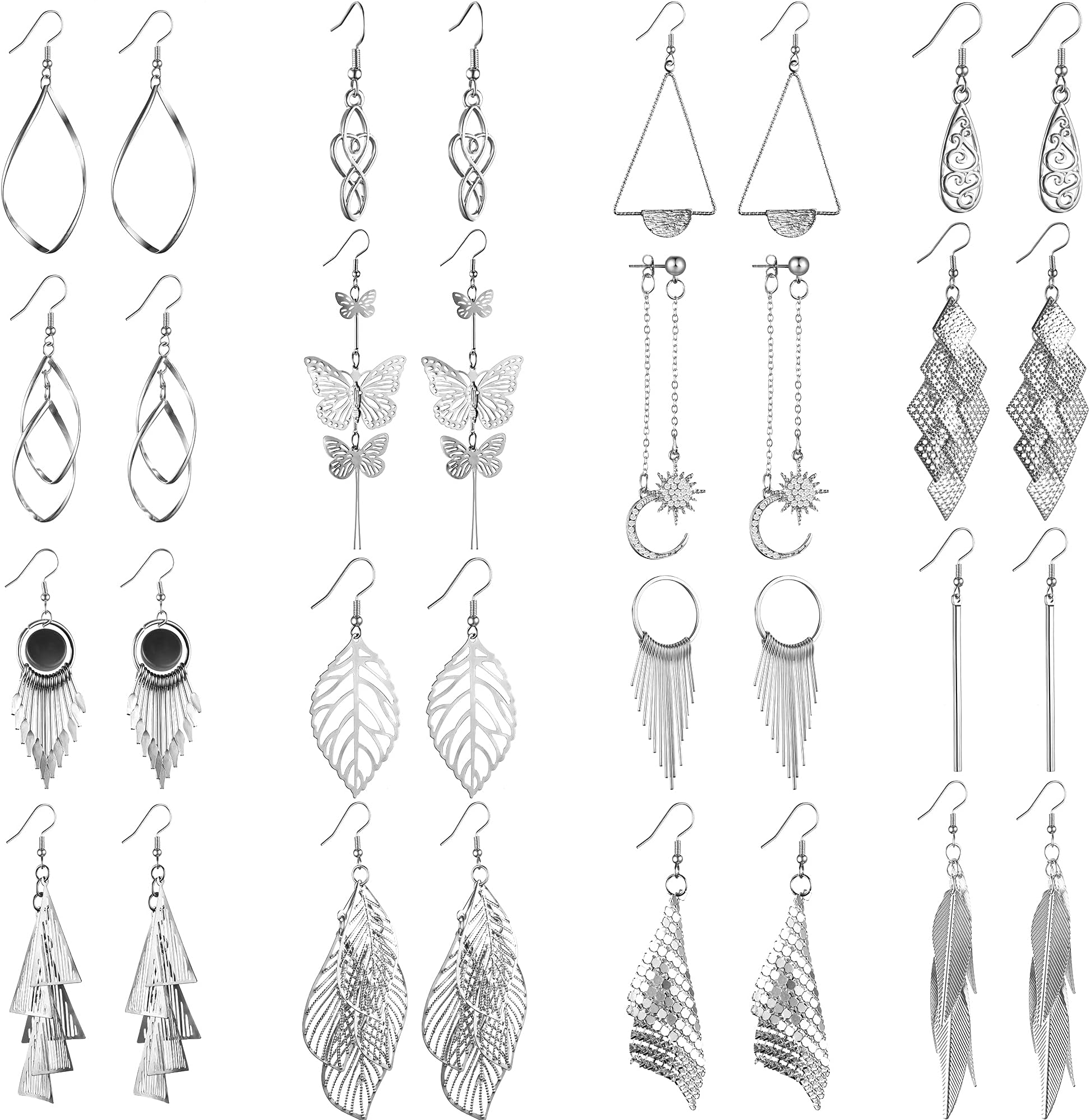 FuntopiaDangle Earrings for Women, Funtopia 16 Pairs Statement Earrings Butterfly Moon Earring Sets Boho Fashion Jewelry for Birthday Party Wedding